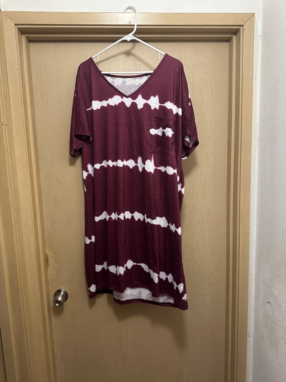 SHEIN Maroon and White Tie-Dye Maxi Dress